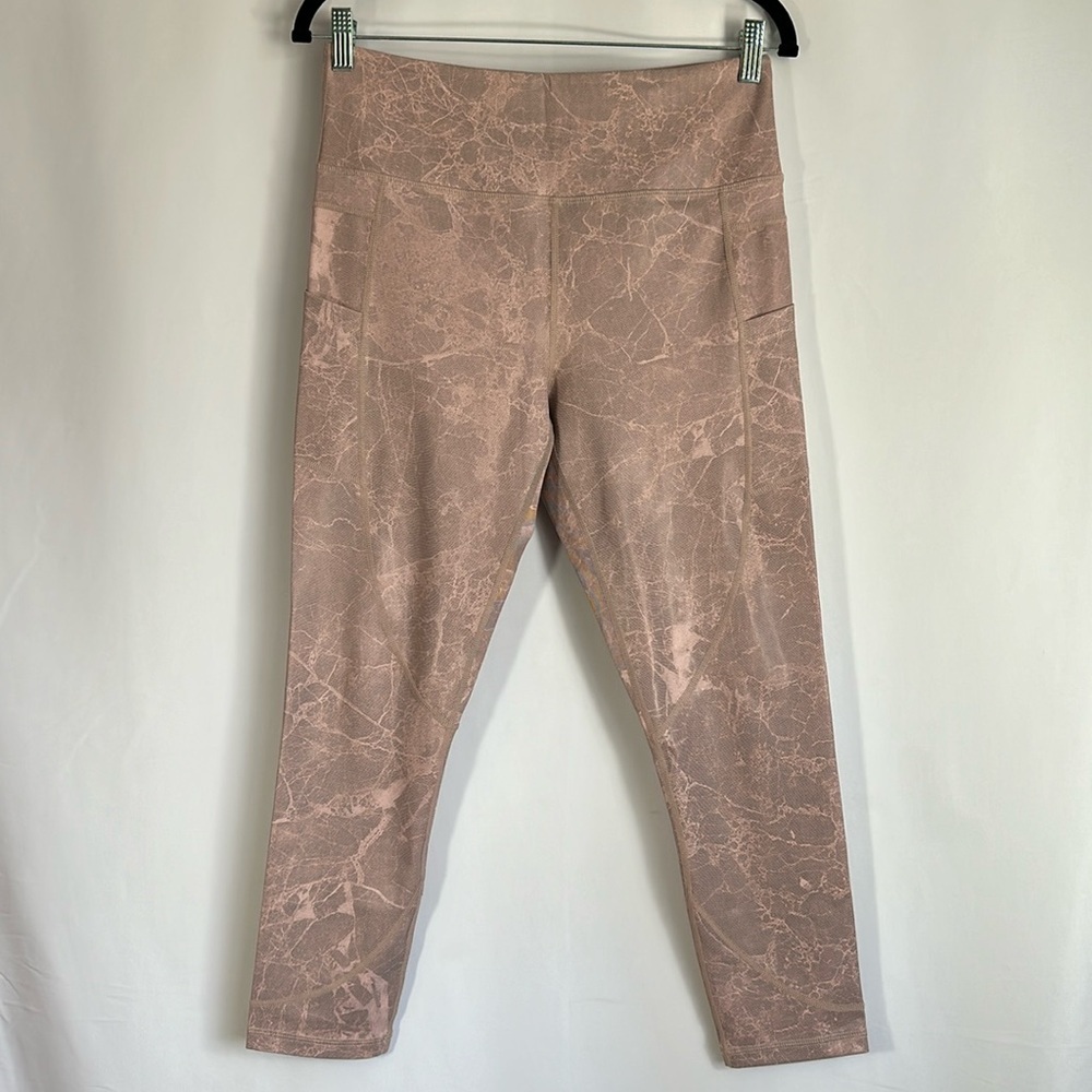 Zyia Active Pink Digital Granite Pocket Light n Tight Cropped Leggings Size 12